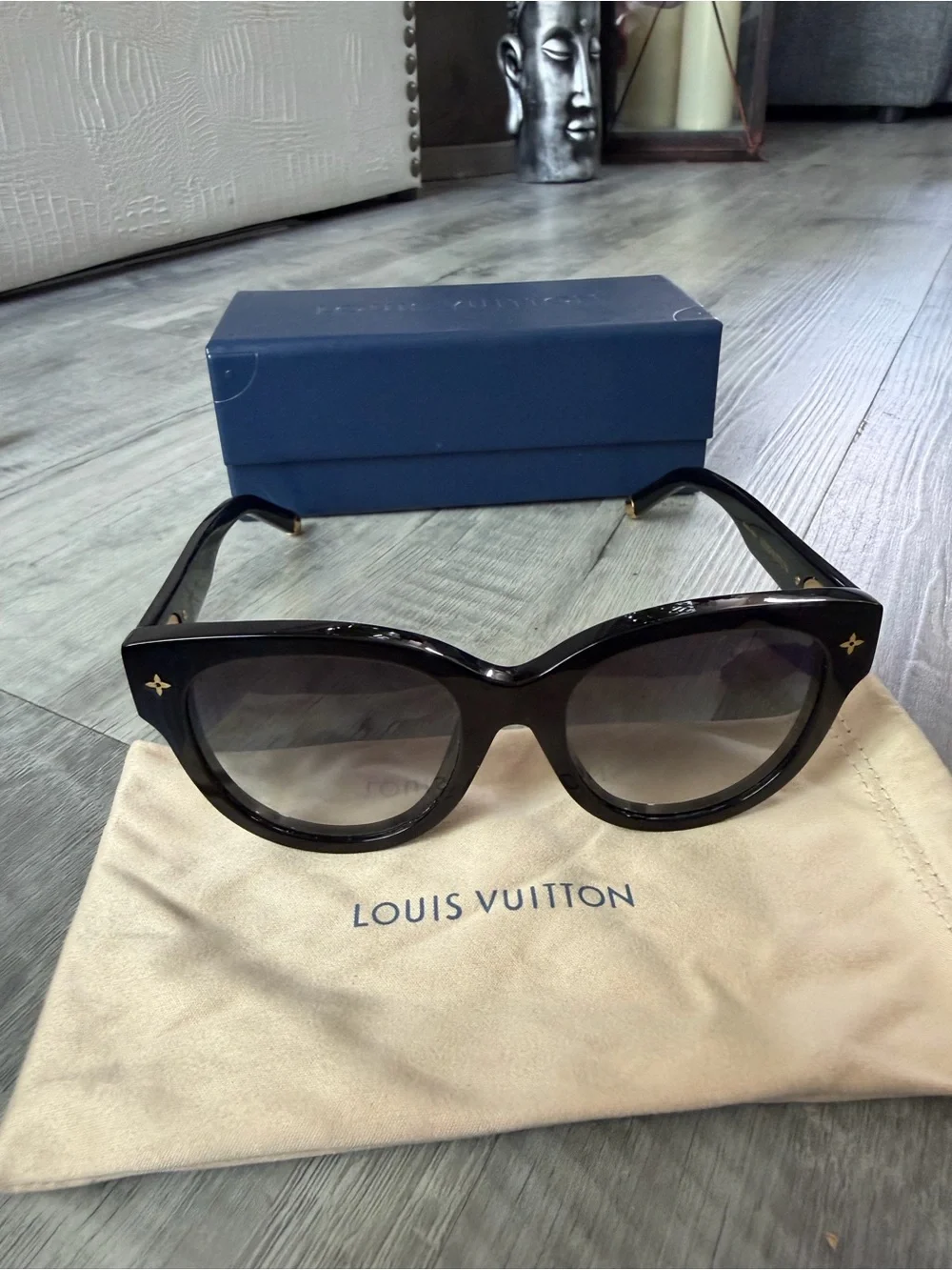 Louis Vuitton Black Cat-Eye Sunglasses with Gold Accents